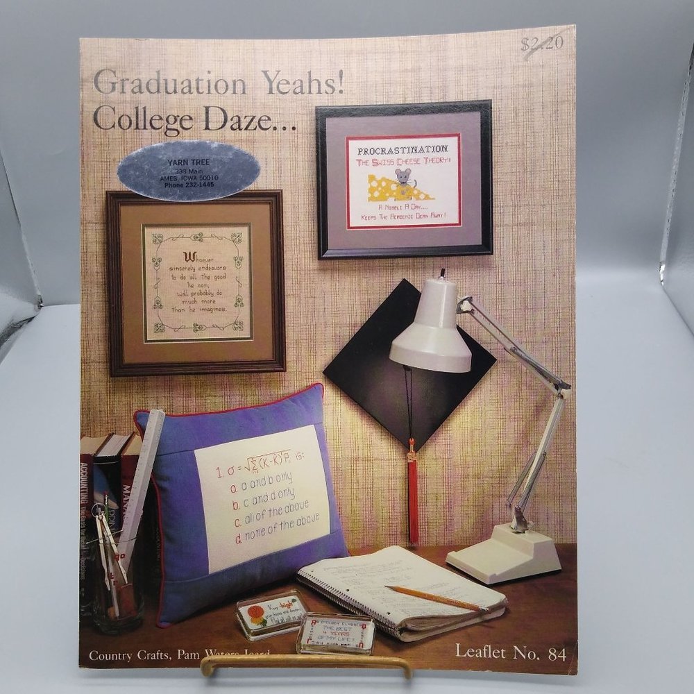 Vintage Cross Stitch Patterns, Graduation Yeahs College Days by Pat Waters Icard